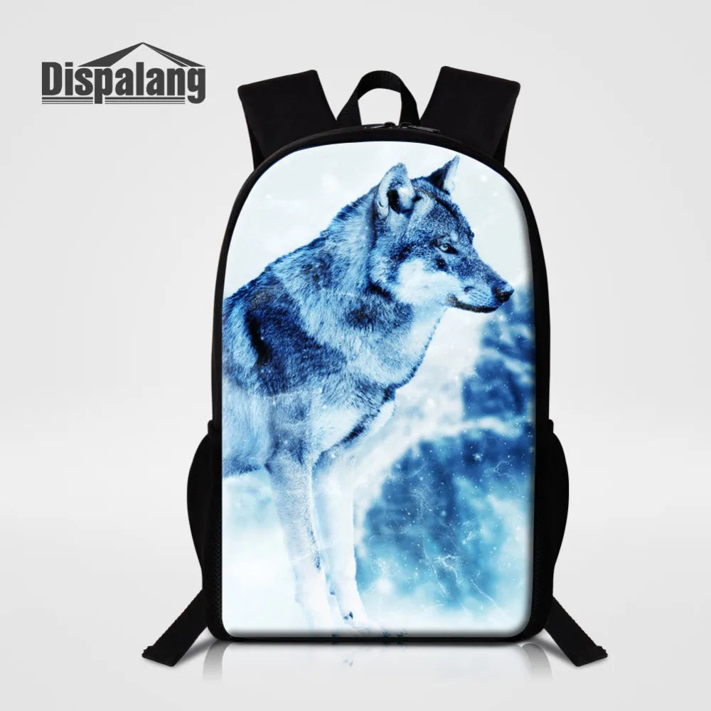 Wolf Printing Large School Backpack for Teen Boys Girls