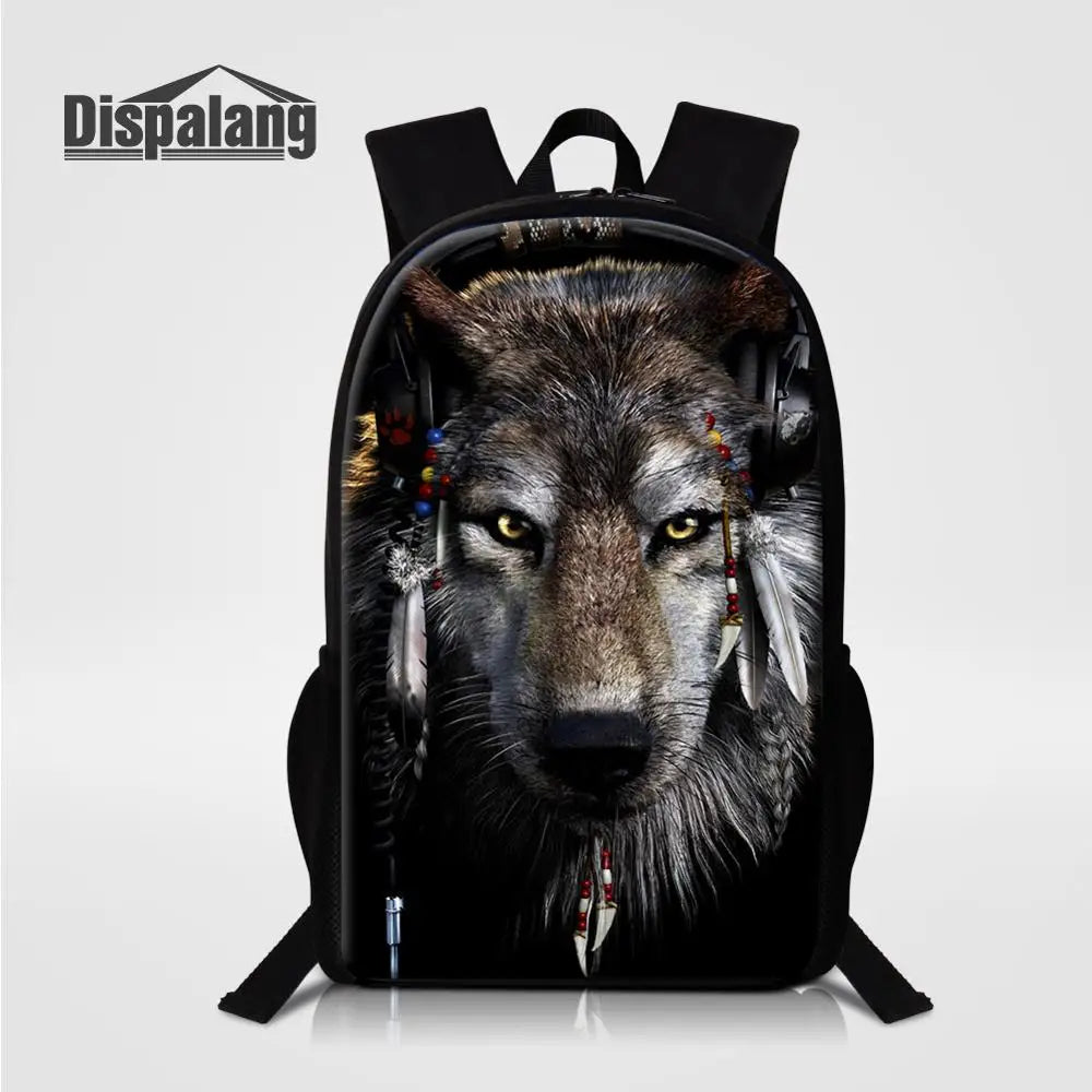 Wolf Print School Backpack for Teenagers