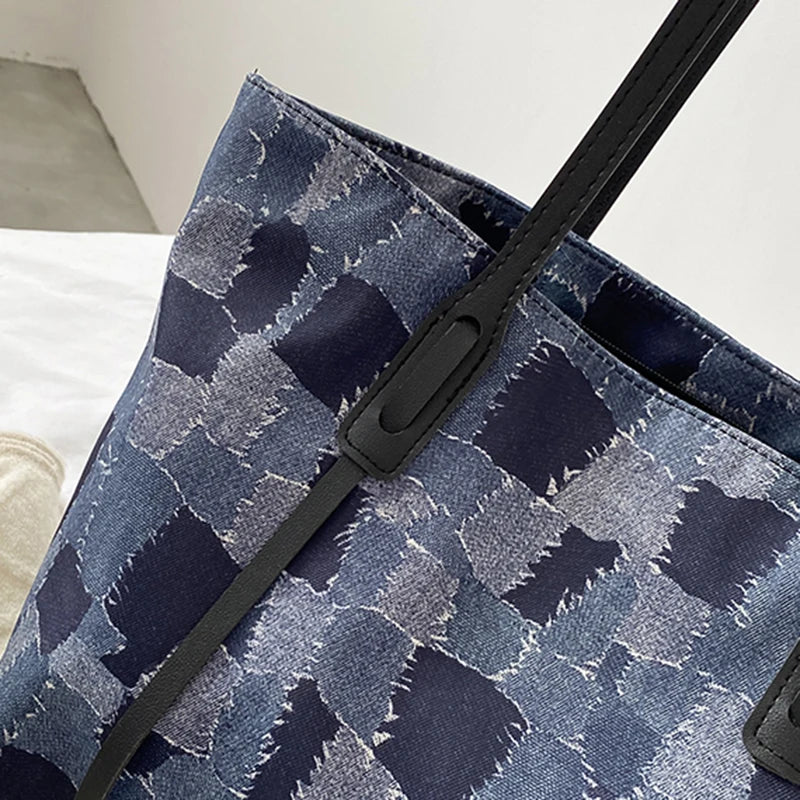 Distressed Denim Shoulder Bags Retro Panelled Underarm Harajuku