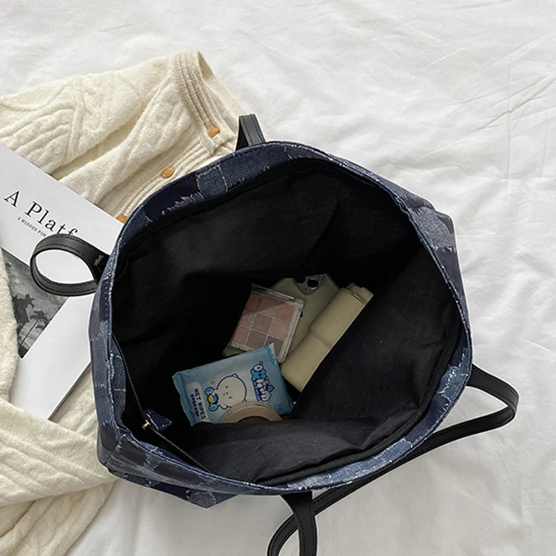 Distressed Denim Shoulder Bags Retro Panelled Underarm Harajuku