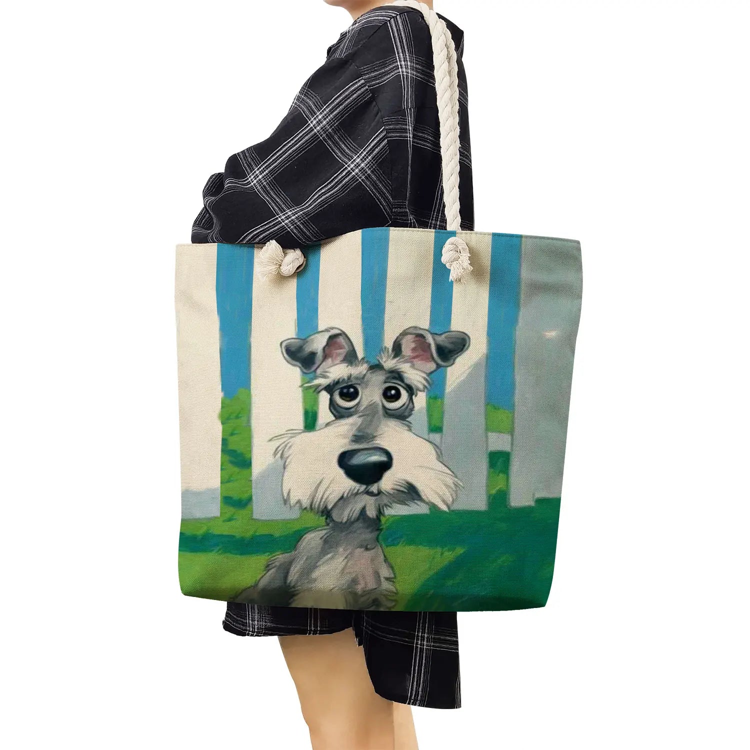 Dog Animal Graphic Shoulder Bags Eco Reusable Women Handbags Schnauzer Print