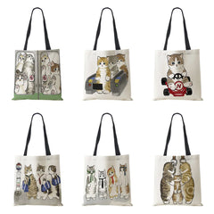 Dog Cartoon Shoulder Bag Vintage Women Reusable Canvas Tote Bag
