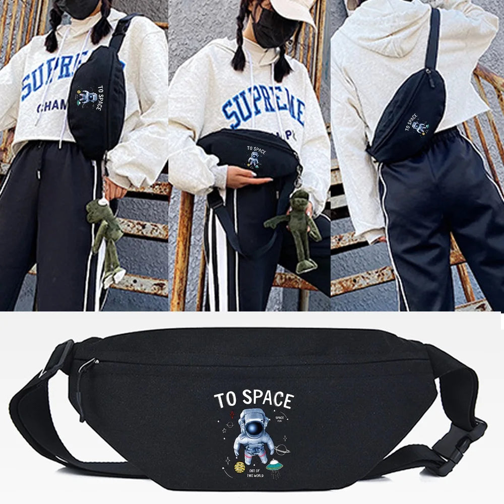 Dogs Space Print Waist Crossbody Bag Outdoor Sport Chest Bag