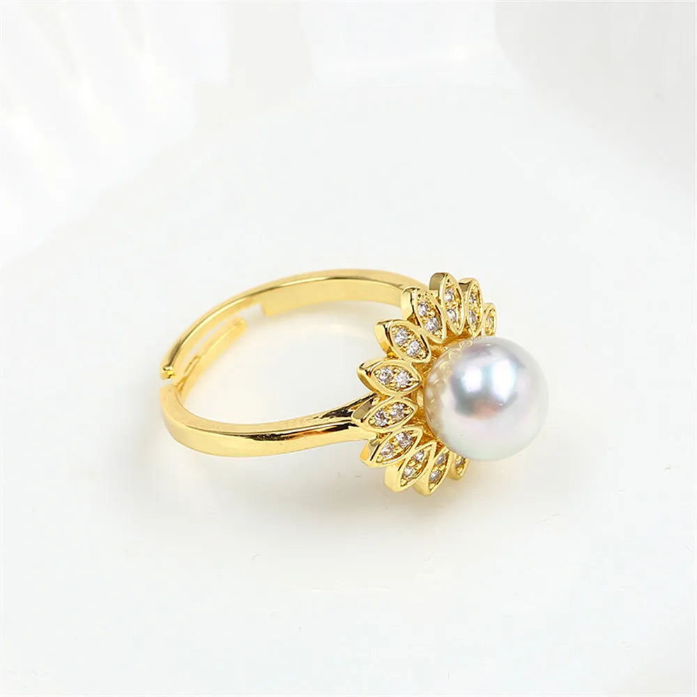 14k Court Style Sunflower Pearl Empty Tray DIY Accessories