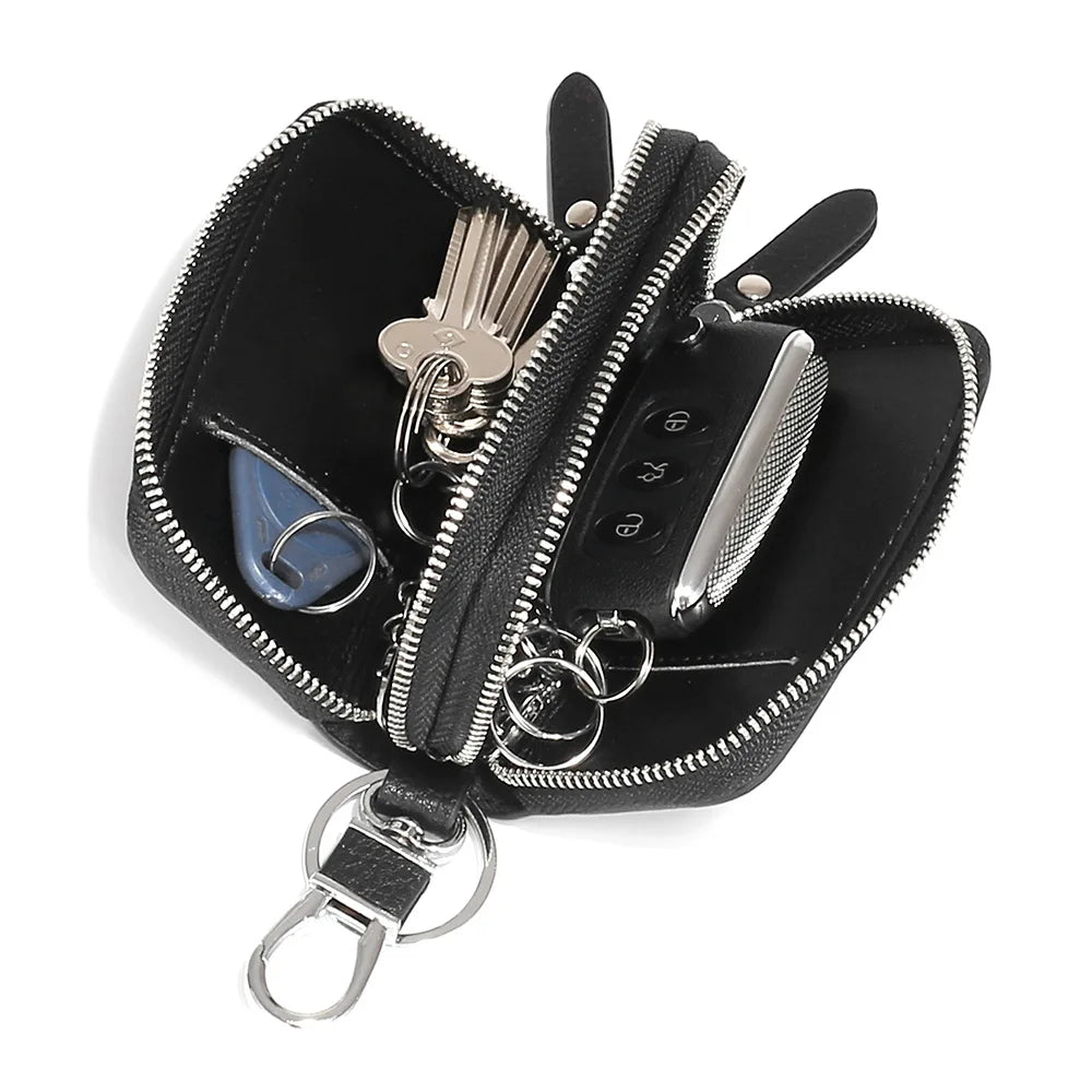 Double Deck Car Key Case Leather Cowhide Large Capacity Storage Key Wallet