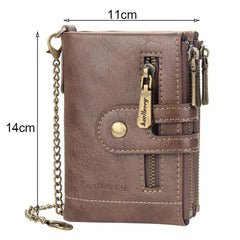 Double Zipper Faux Leather Male Wallet Safe Buckle Retro Wallet