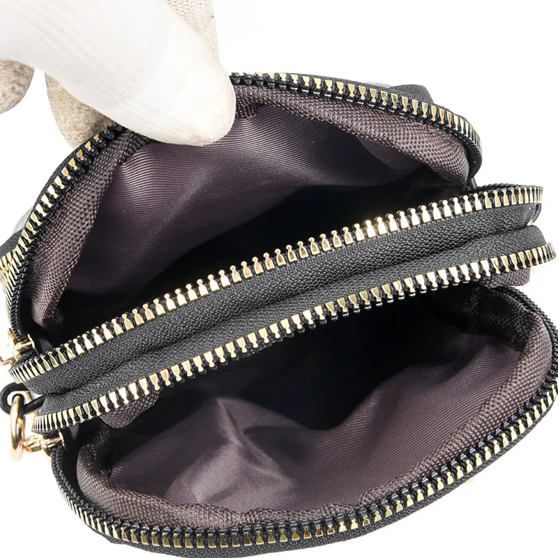 Double-layer Vertical Cell Phone Bags Solid Retro Ladies Shoulder Bag
