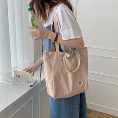 Double-sided Canvas Lattice Shoulder Bag 2-in-1 Handbag