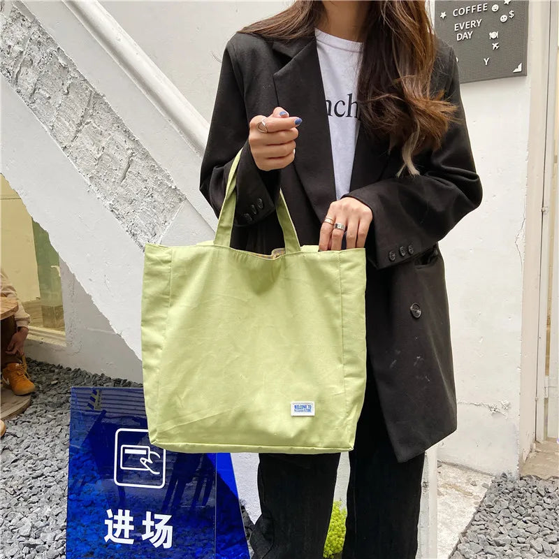 Double-sided Canvas Lattice Shoulder Bag 2-in-1 Handbag