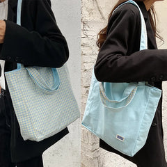 Double-sided Canvas Lattice Shoulder Bag 2-in-1 Handbag
