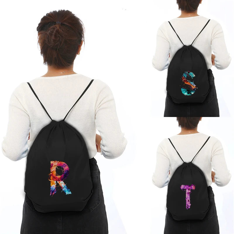 Letter Print Drawstring Backpack Girl School Bag Women Sport Yoga Bag
