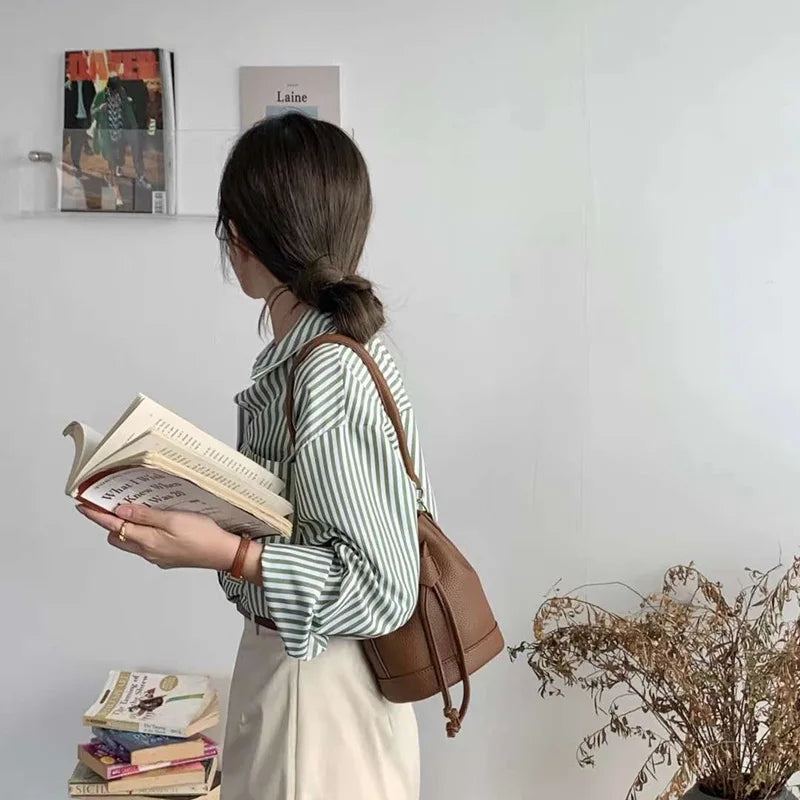 Drawstring Bucket Bag Autumn Winter Solid Textured Casual Messenger