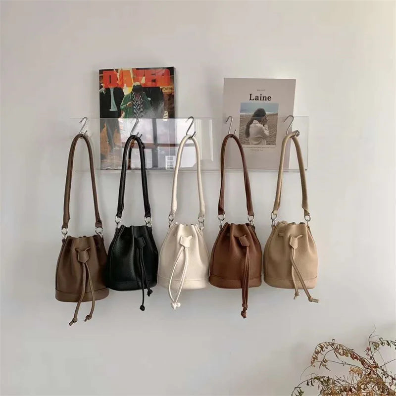 Drawstring Bucket Bag Autumn Winter Solid Textured Casual Messenger