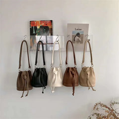 Drawstring Bucket Bag Autumn Winter Solid Textured Casual Messenger