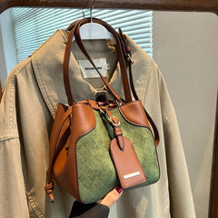 Small PU Leather Drawstring Bucket Bag Women Crossbody Shoulder Handbag