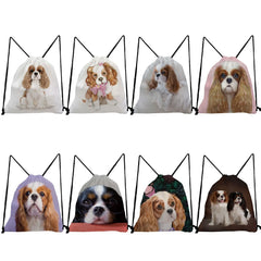 Drawstring Pocket Shoes Bags High Spaniel Dog Print Portable Women's Backpack