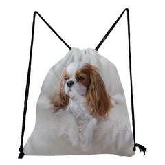 Drawstring Pocket Shoes Bags High Spaniel Dog Print Portable Women's Backpack