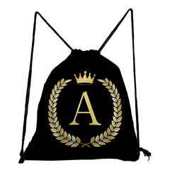 Drawstring Pocket Shoes Bags Name Golden Letters Print Women's Backpacks