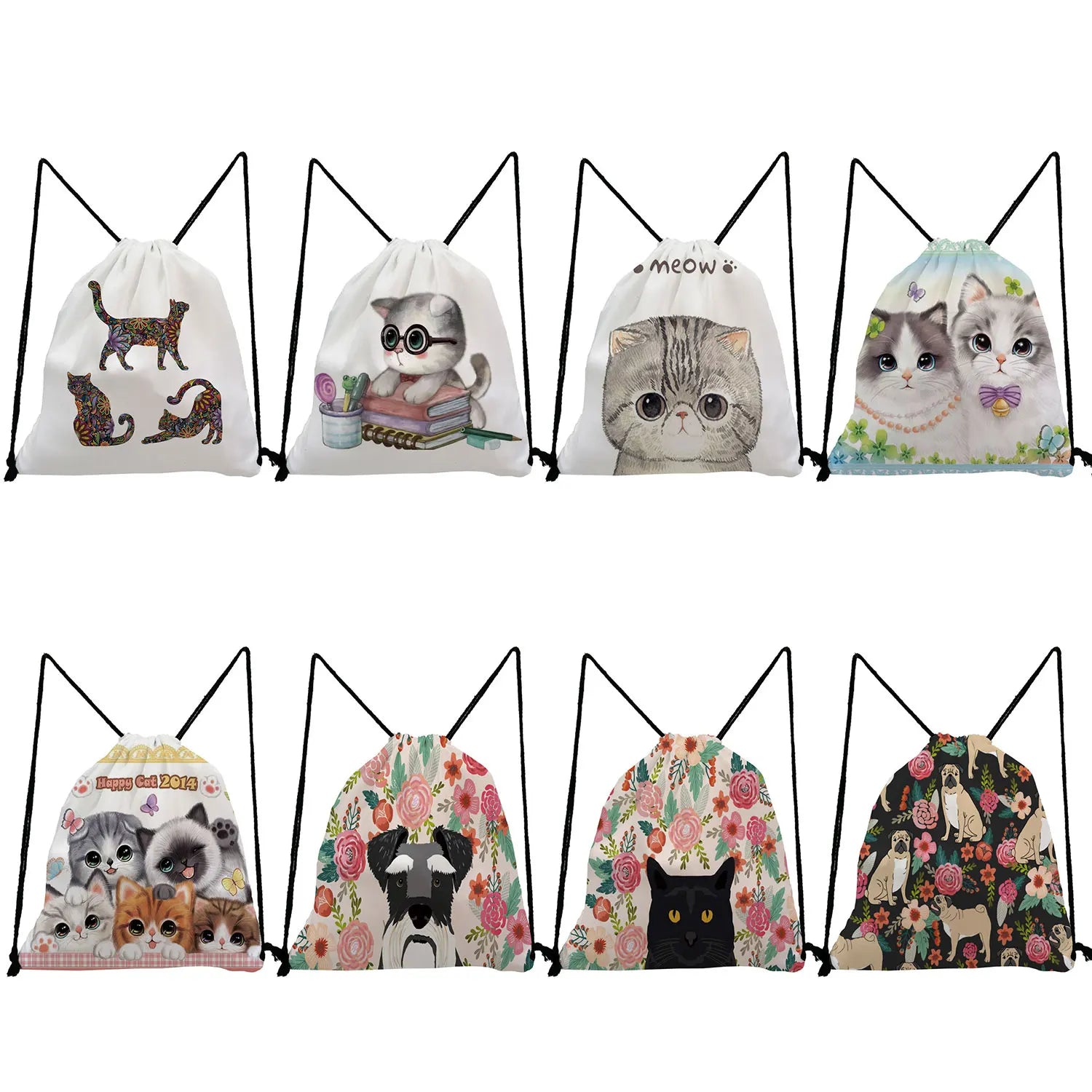 Animal Print Drawstring Backpack Teenage Boy Girl Bookbag