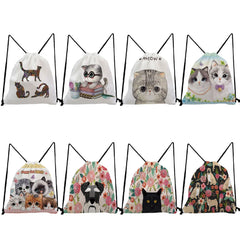 Animal Print Drawstring Backpack Teenage Boy Girl Bookbag