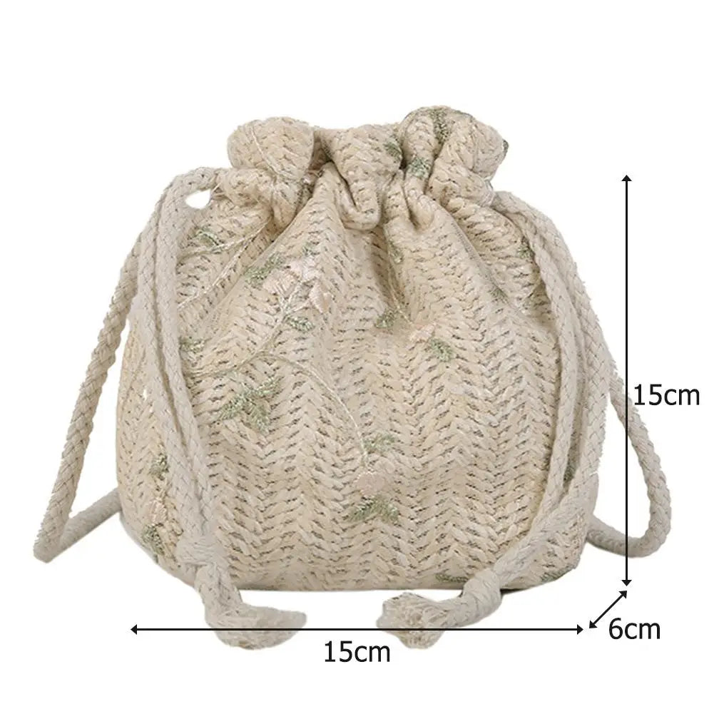 Straw Beach Bag Flower Embroidery Lace Crossbody