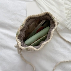 Straw Beach Bag Flower Embroidery Lace Crossbody
