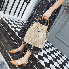 Women's Straw Bucket Bag Woven Shoulder Bags Beach Handbag