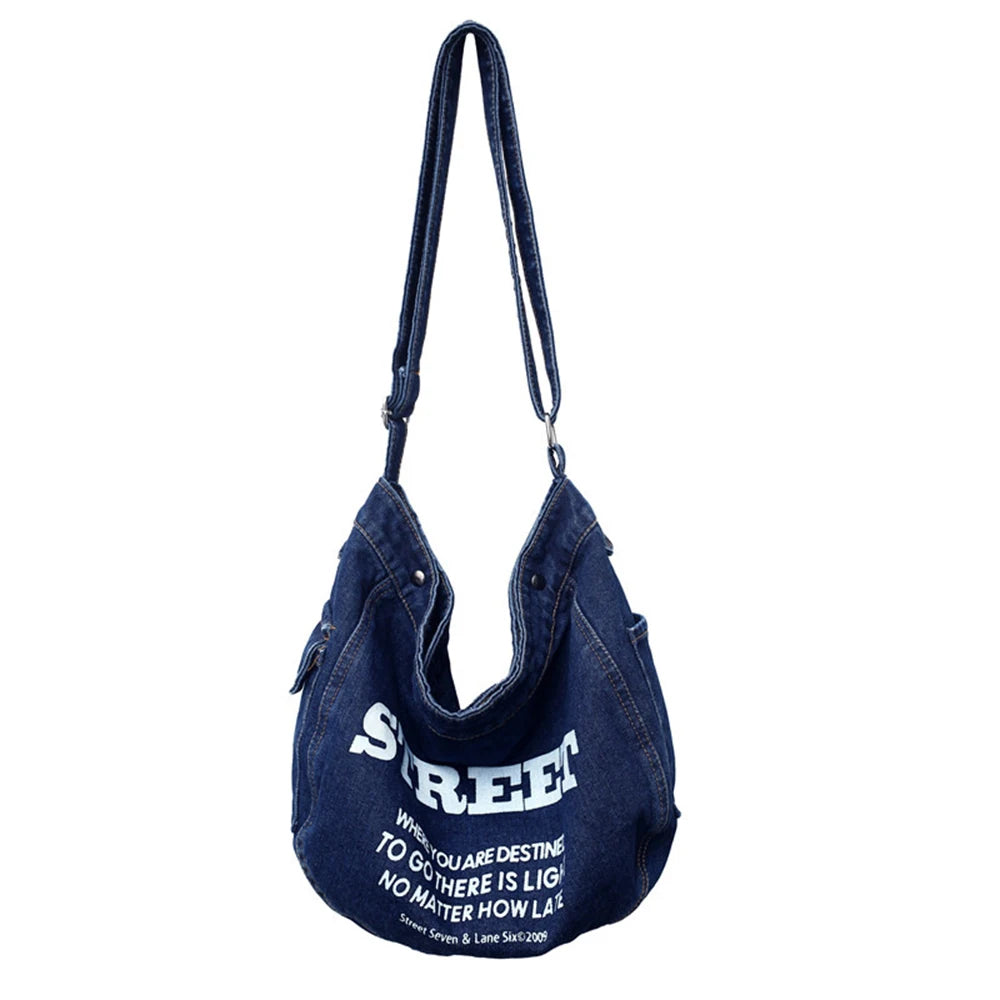 Denim Shoulder Bags Print Letter Large Capacity Messenger Bags
