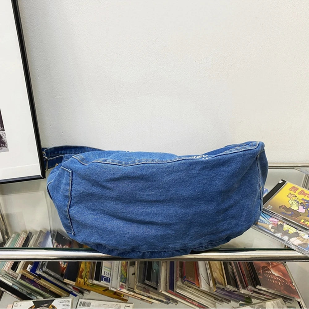 Denim Shoulder Bags Print Letter Large Capacity Messenger Bags