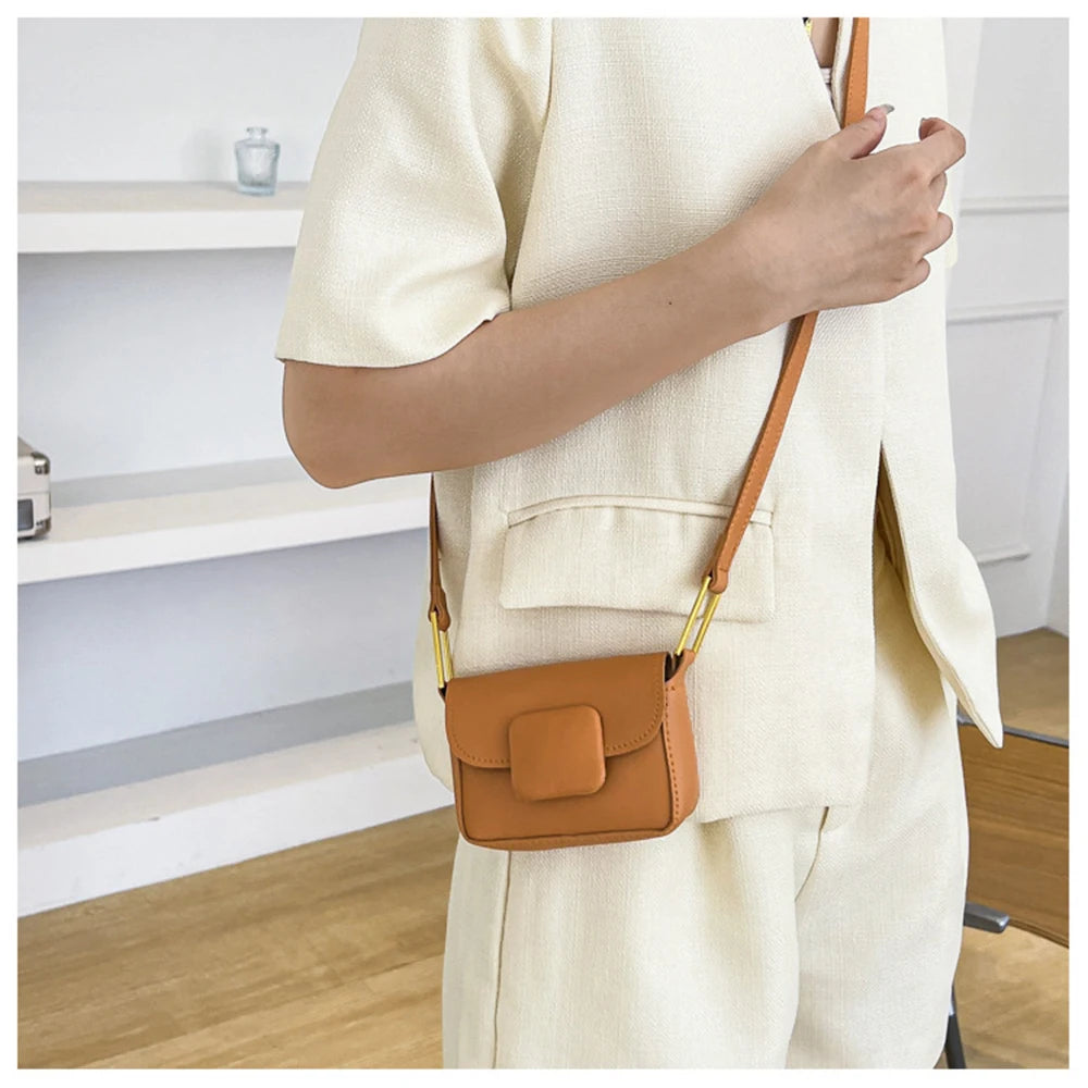 Mini Square Crossbody Bag Solid PU Leather Shoulder Bag