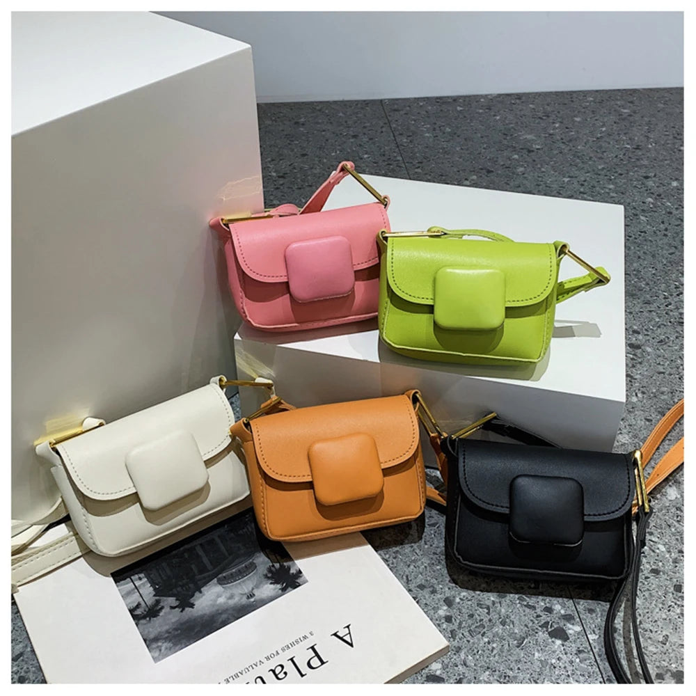 Mini Square Crossbody Bag Solid PU Leather Shoulder Bag