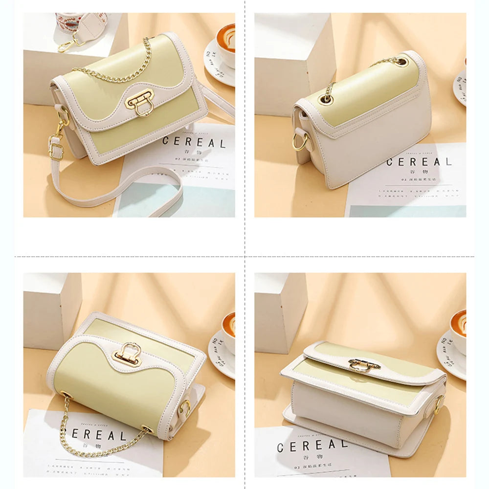 Square Shoulder Bag Chain Crossbody Contrast Horizontal