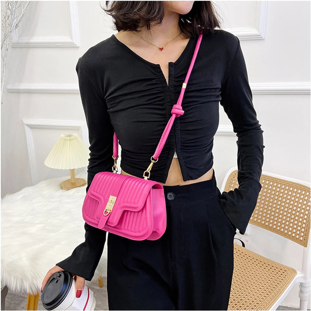 Women's Square Stripe Crossbody Bag, Pu Leather Shoulder Bag