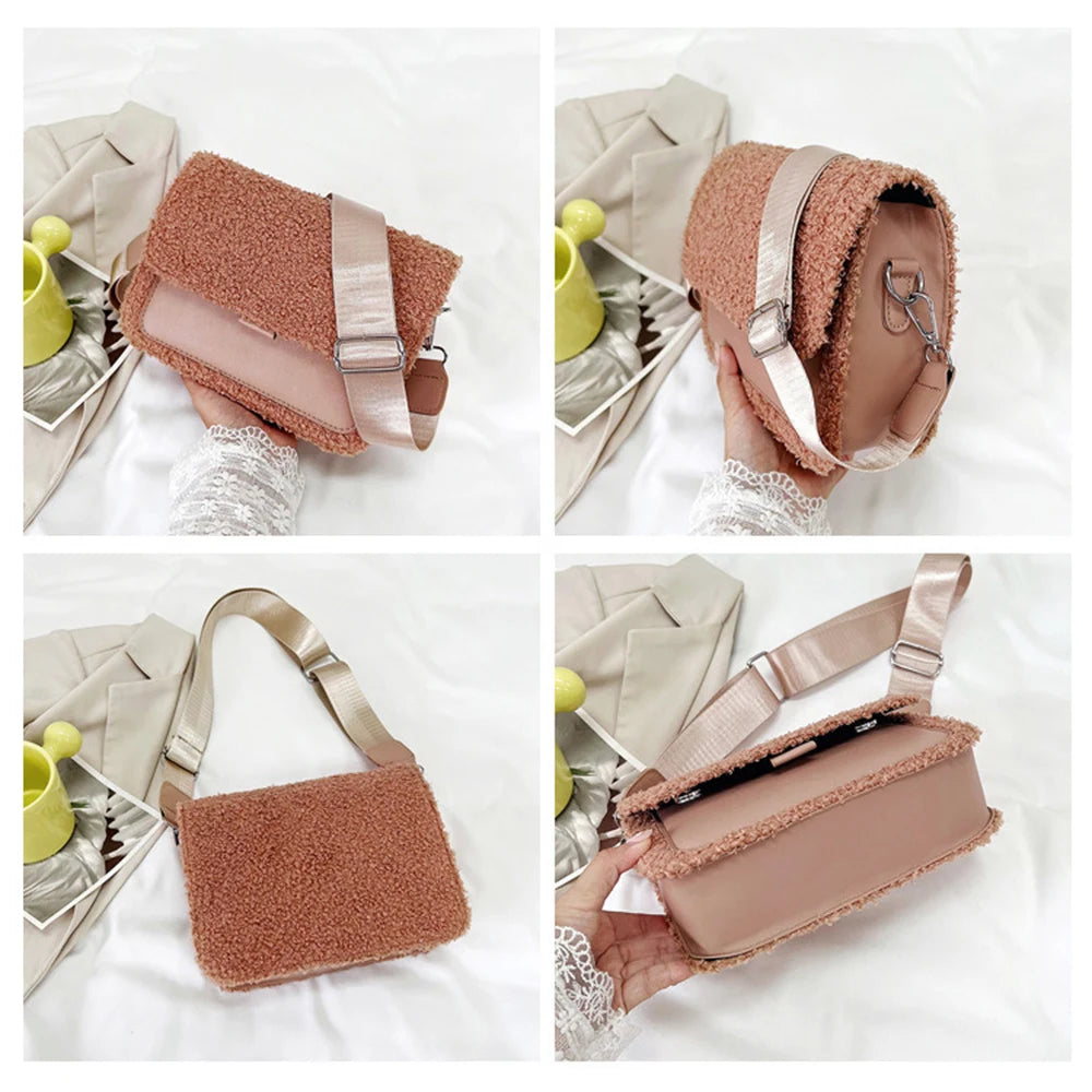 Lamb Plush Square Shoulder Bag for Women