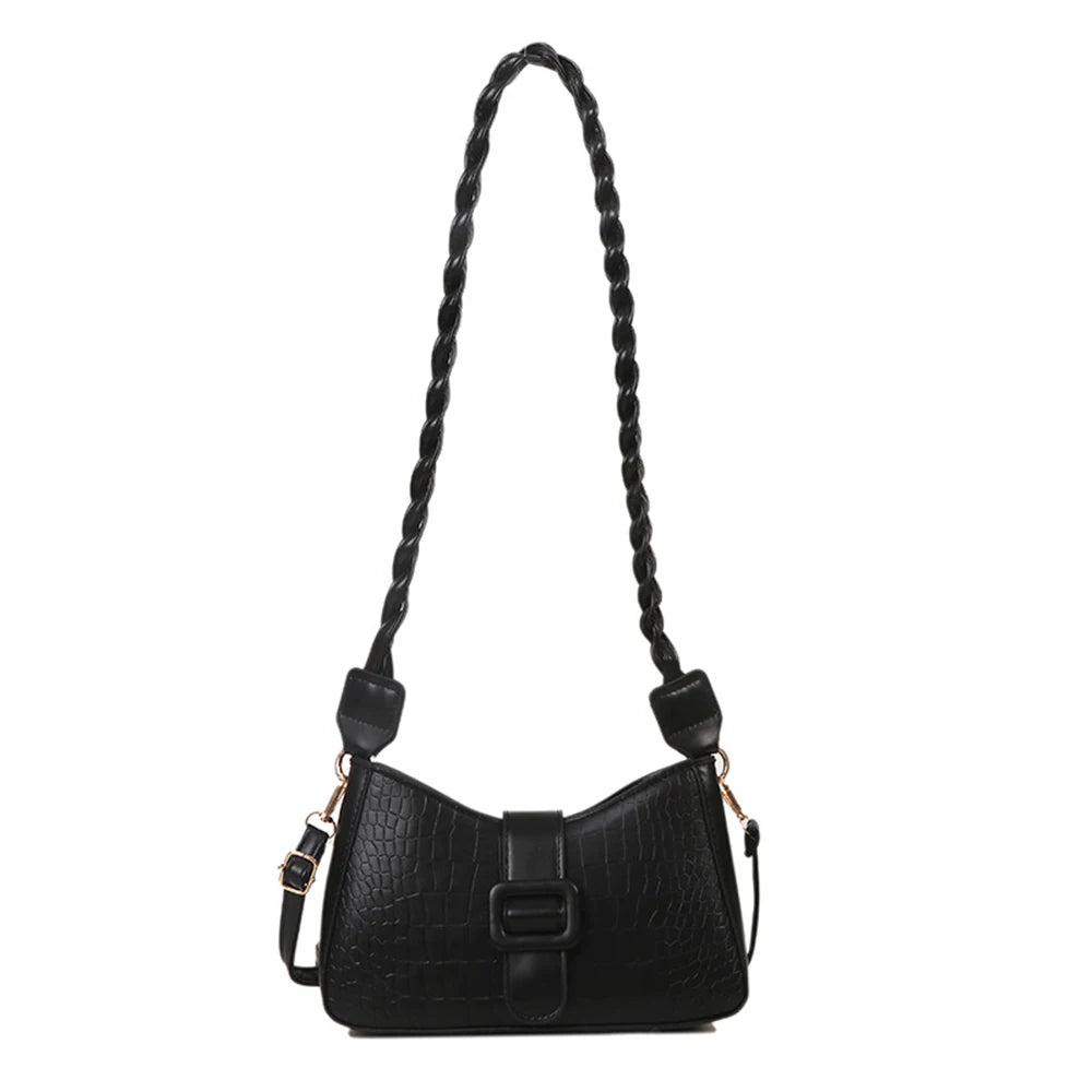 Texture Braided Handle Messenger Bag Vintage Underarm Handbag