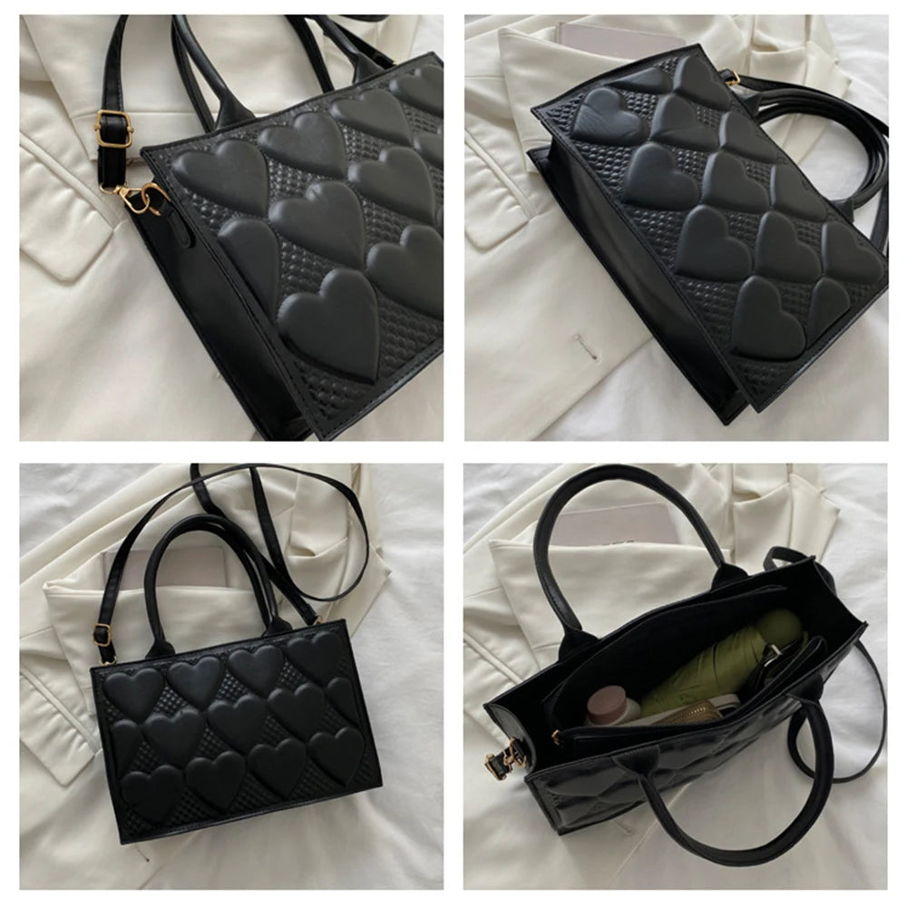 Textured Shoulder Bag with Heart Embossed Design