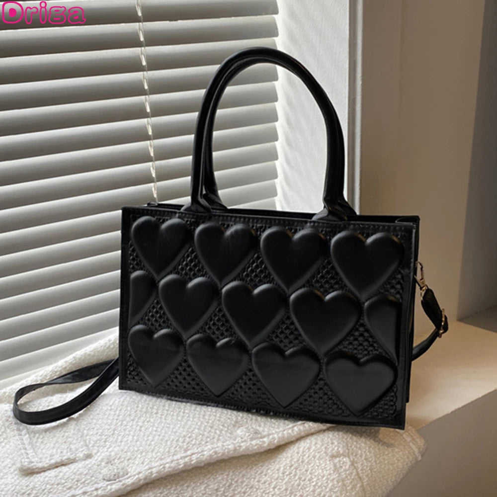 Textured Shoulder Bag with Heart Embossed Design
