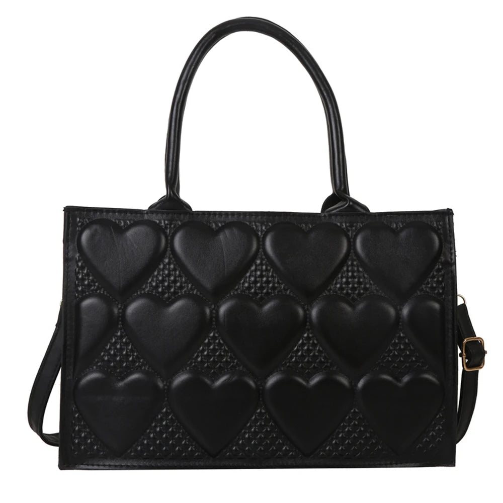Textured Shoulder Bag with Heart Embossed Design