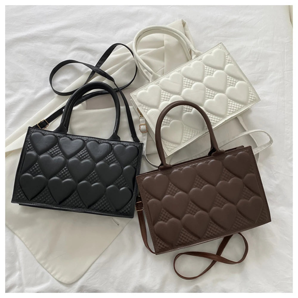 Textured Shoulder Bag with Heart Embossed Design