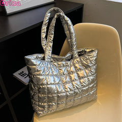 Winter Texture Handbags For Women Cotton Garment Tote Shoulder Bags