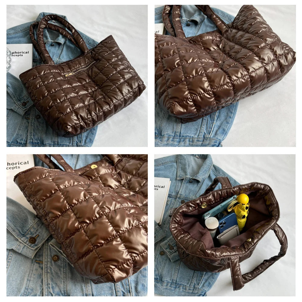 Winter Texture Handbags For Women Cotton Garment Tote Shoulder Bags