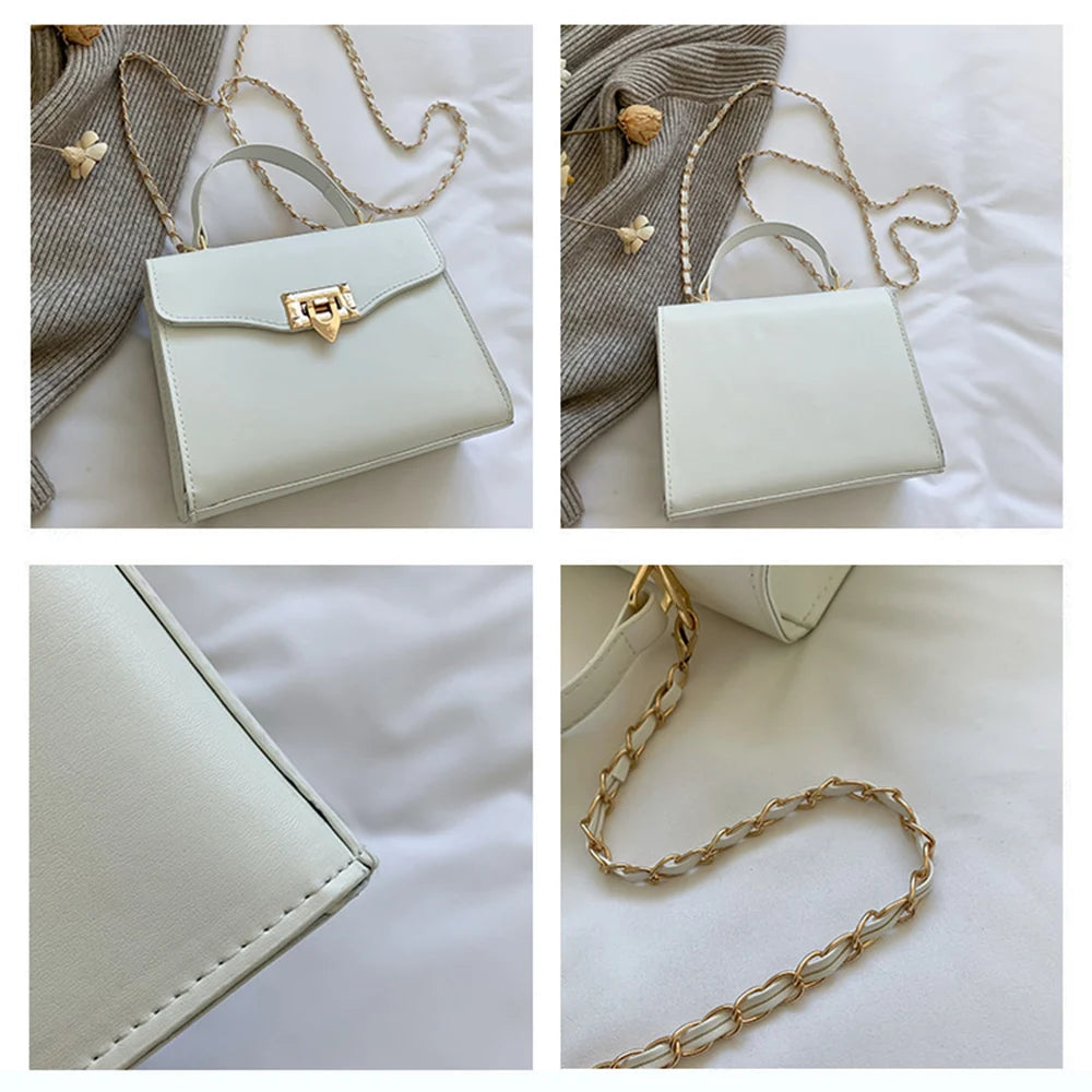 Vintage Chain Crossbody Bag Solid Texture Square Shoulder Bags