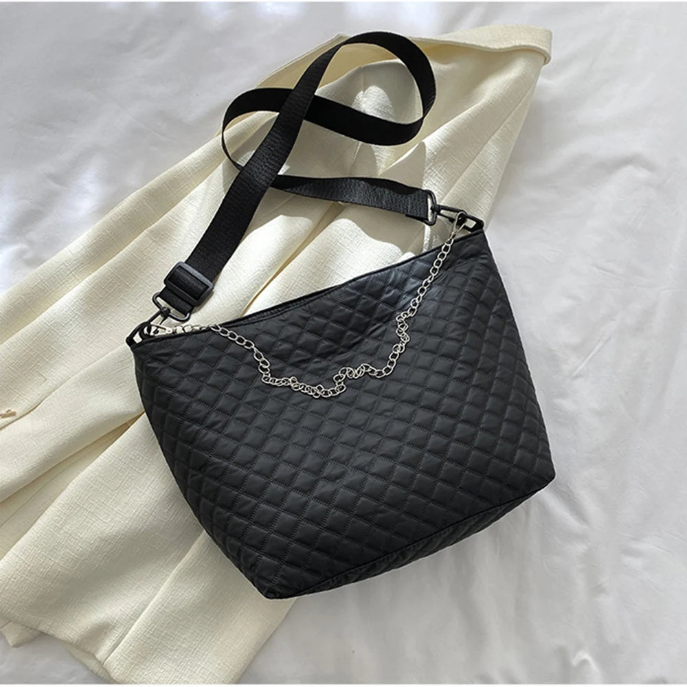 Women Large Capacity Diamond Lattice Tote Shoulder Bag