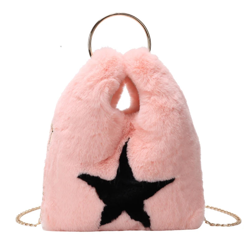 Women Winter Cross Body Bag Faux Fur Shoulder Handbag