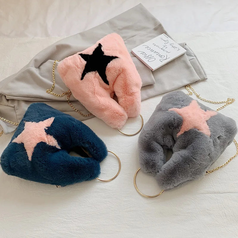 Women Winter Cross Body Bag Faux Fur Shoulder Handbag
