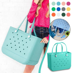 Women's Beach Tote Bag Pool Handbag Hollow Out Washable Solid Candy Bag