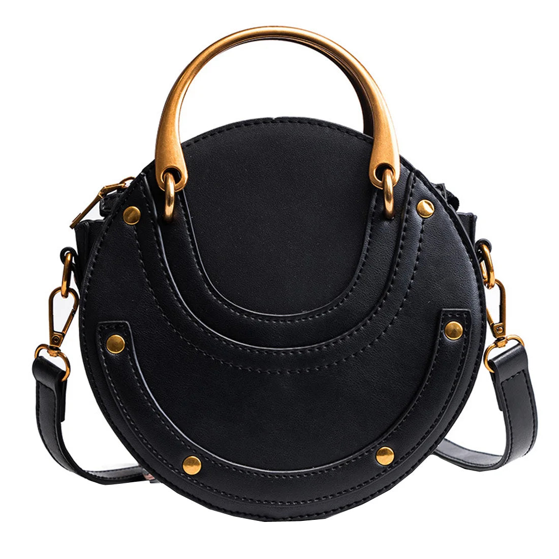 Round Metal Ring Handbag Small Shoulder Bag Women Mini Circle Bag