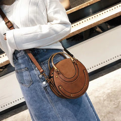 Round Metal Ring Handbag Small Shoulder Bag Women Mini Circle Bag