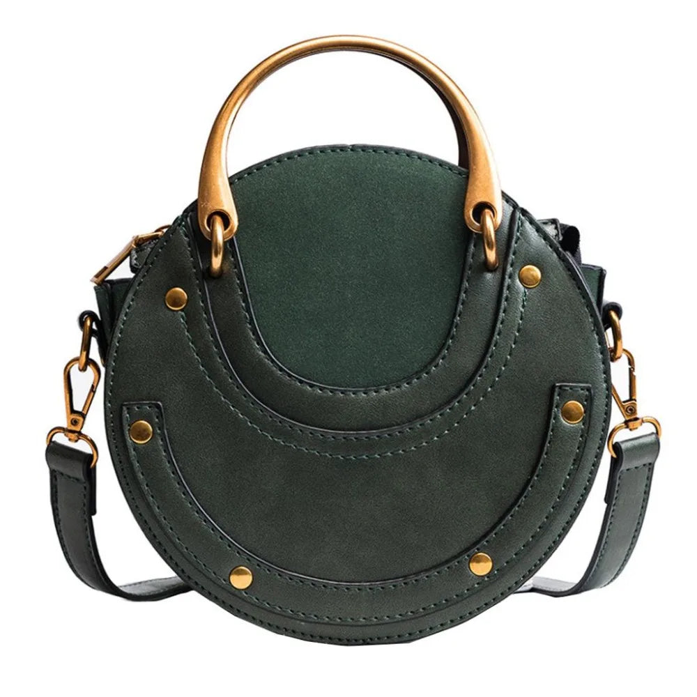 Round Metal Ring Handbag Small Shoulder Bag Women Mini Circle Bag