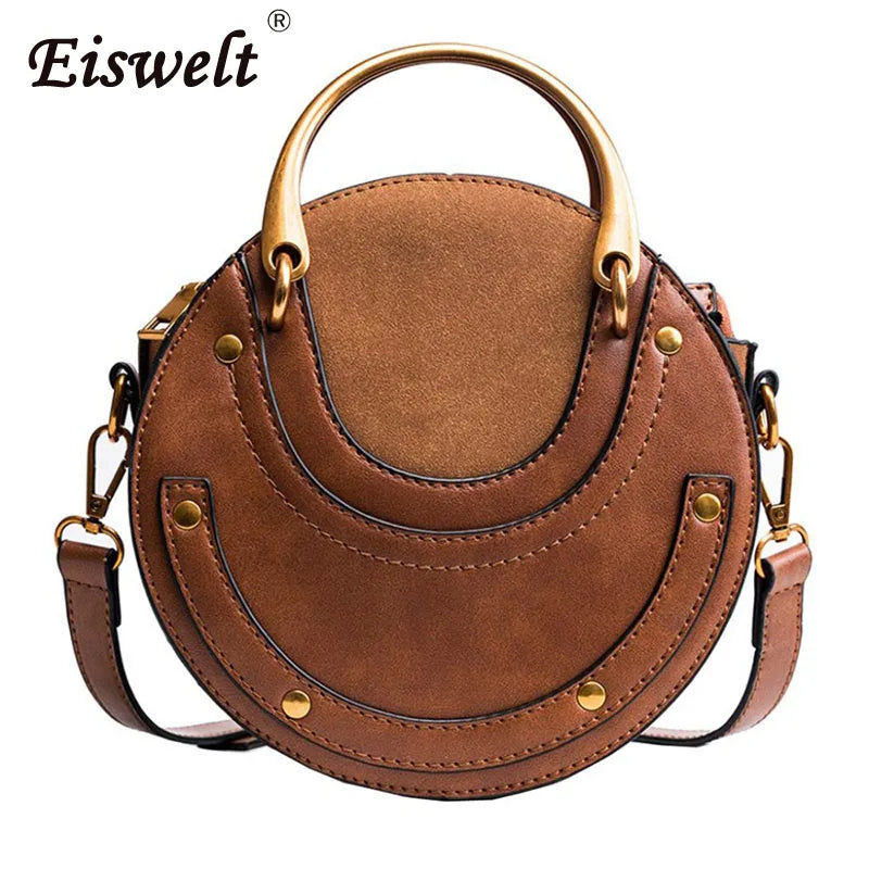 Round Metal Ring Handbag Small Shoulder Bag Women Mini Circle Bag